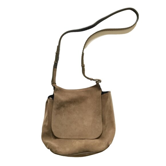 The ROW Sideby Suede Shoulder Messenger Saddle Bag Purse Womens Sage Crossbody - Picture 1 of 16